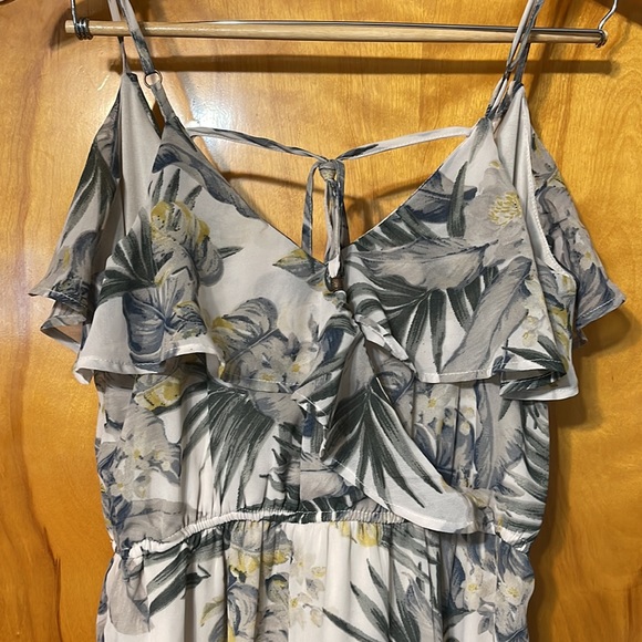 Japana Long dress, palm leaves and tropical pattern. With sewn in slip skirt. - Picture 5 of 6